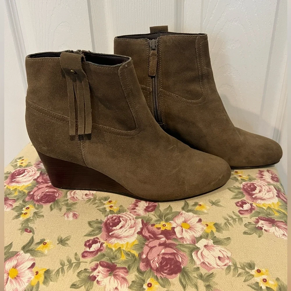 Cole Haan Suede Booties in Olive Green - Picture 2 of 9